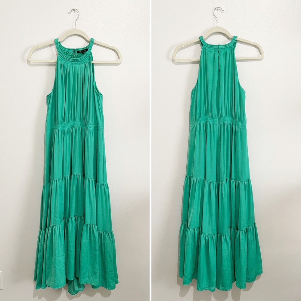 Kobi Halperin Robin Shirred Halter Neck Dress Sleeveless Tiered Midi Green Sz 10 - Picture 5 of 6